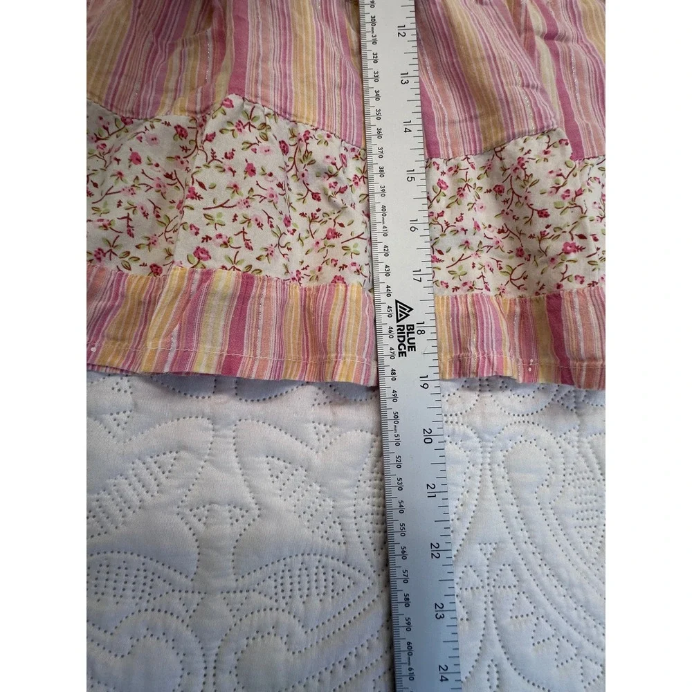 Mudd Girls Denim Tiered Floral Striped Skirt Size 6X Pink Yellow Blue Boho